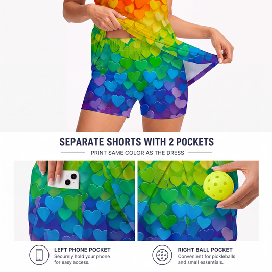Maxcorners Pickleball Sleeveless Zipper Sports Dress Set Rainbow Heart Ombre Print
