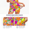 Maxcorners Pickleball Sleeveless Zipper Sports Dress Set Retro Colorful Flower Garden
