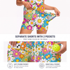 Maxcorners Pickleball Sleeveless Zipper Sports Dress Set Bright Retro Floral Pattern