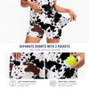 Maxcorners Pickleball Sleeveless Zipper Sports Dress Set Cow Print Western Style