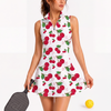 Maxcorners Pickleball Sleeveless Zipper Sports Dress Set Cute Cherry Heart Print