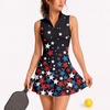 Maxcorners Pickleball Sleeveless Zipper Sports Dress Set Red White Blue Star Pattern