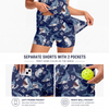 Maxcorners Pickleball Sleeveless Zipper Sports Dress Set Navy Blue Shark Ocean Print