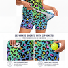 Maxcorners Pickleball Sleeveless Zipper Sports Dress Set Rainbow Neon Leopard Print