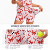 Maxcorners Pickleball Sleeveless Zipper Sports Dress Set Red Ribbon Heart Bow Valentine Print