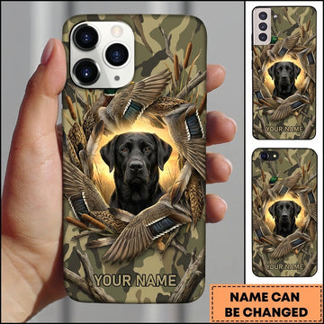 Maxcorners Golden Flying Mallard Emblem Duck Hunting Multiple Dog Breeds Personalized Name Phone Case