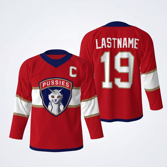 Maxcorners Cat Hockey Shield Funny Mascot Personalized Name 3D Printed Round Neck Hockey Jersey