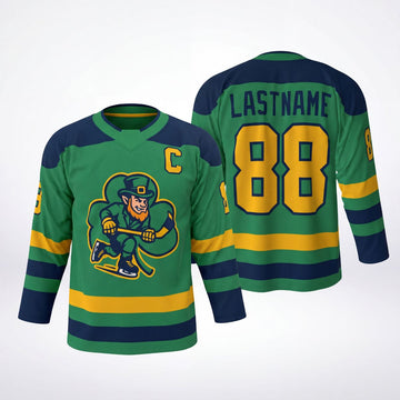 Maxcorners Leprechaun Hockey Lucky Mascot Personalized Name 3D Printed Round Neck Hockey Jersey