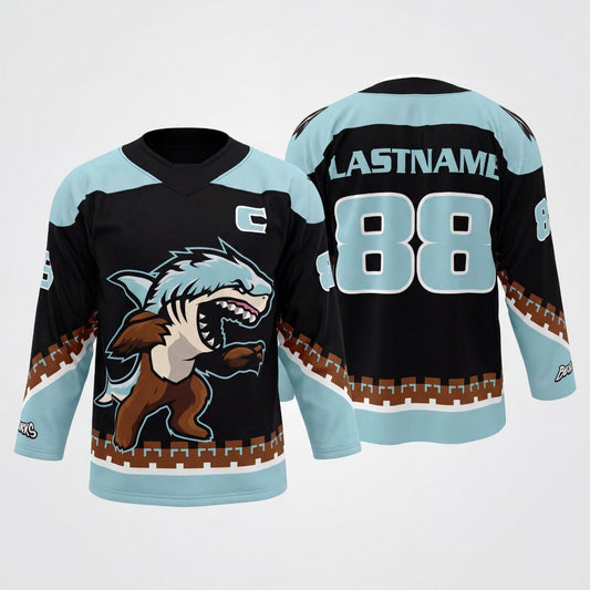 Maxcorners Eagle Hockey Mountain Wildlife Personalized Name 3D Printed Round Neck Hockey Jersey