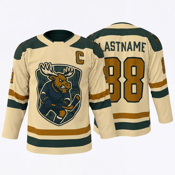 Maxcorners Moose Hockey Wildlife Mascot Personalized Name 3D Printed Round Neck Hockey Jersey
