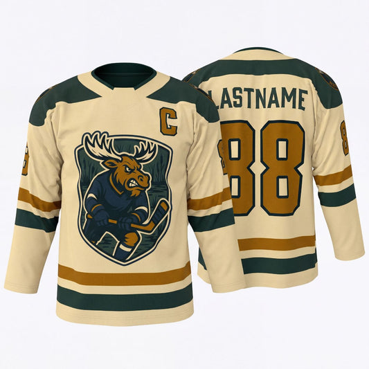Maxcorners Moose Hockey Wildlife Mascot Personalized Name 3D Printed Round Neck Hockey Jersey