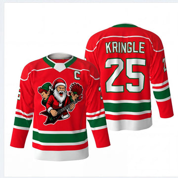 Maxcorners Christmas Santa Hockey Festive Stripes Personalized Name 3D Printed Round Neck Hockey Jersey