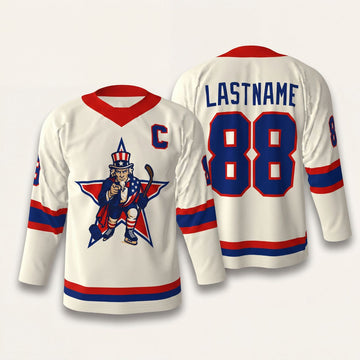 Maxcorners Uncle Sam Hockey Patriotic Star Personalized Name 3D Printed Round Neck Hockey Jersey