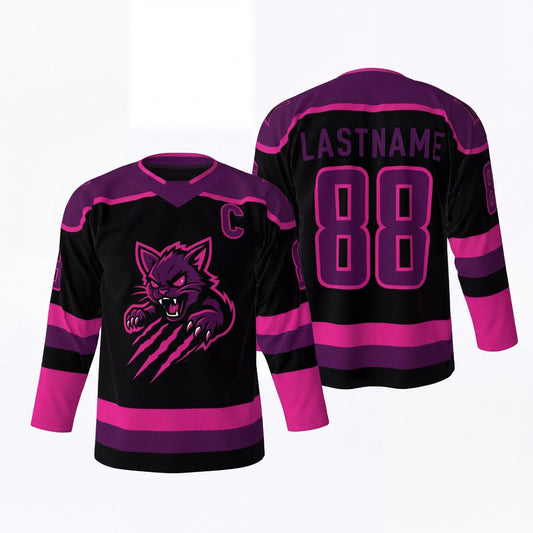 Maxcorners Wildcat Claw Fierce Mascot Personalized Name 3D Printed Round Neck Hockey Jersey