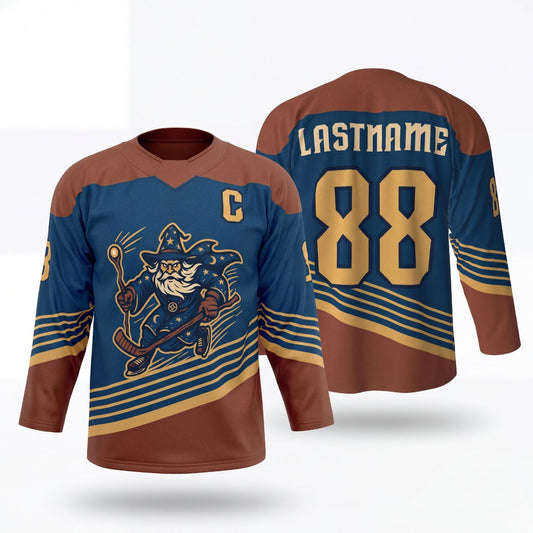 Maxcorners Pirate Captain Vintage Emblem Personalized Name 3D Printed Round Neck Hockey Jersey