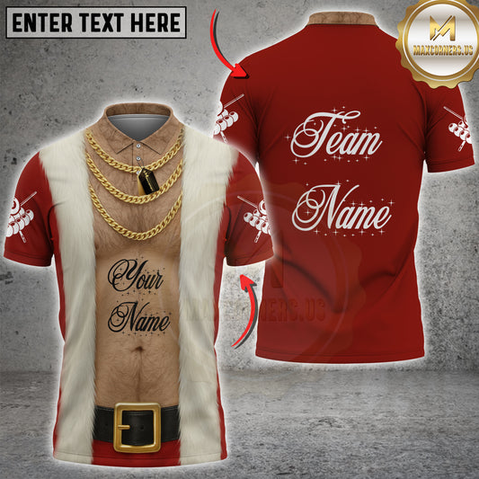 Maxcorners Billiard Shirt 8 Ball  Funny Santa Muscle Chest Gold Chain Costume Multi Options Personalized Name, Team Name 3D Shirt