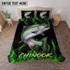 Maxcorners Fishing Green Flame Personalized Name Unisex 3D Bedding Set