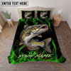 Maxcorners Fishing Green Flame Personalized Name Unisex 3D Bedding Set