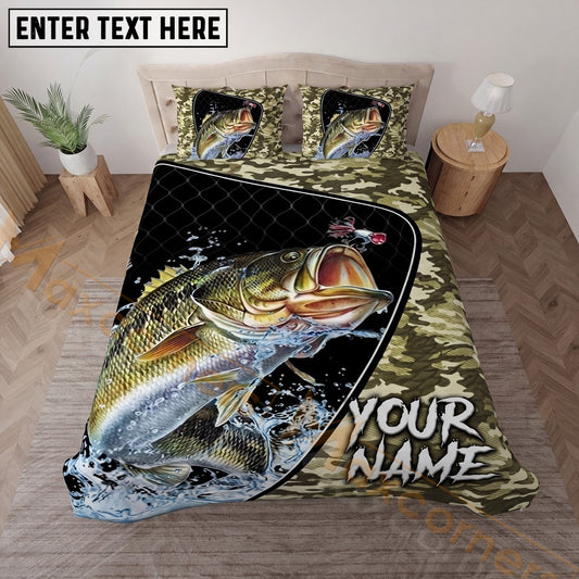 Maxcorners Fishing Camouflage Adventure Personalized Name Unisex 3D Bedding Set