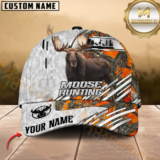 Maxcorners Hunting Silver Line White Camouflage Denim Personalized Name 3D Cap (Deer/Moose)