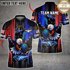 Maxcorners Bowling Eagle American Flag Lightning Multicolor Options Personalized Name, Team Name Unisex 3D Shirt