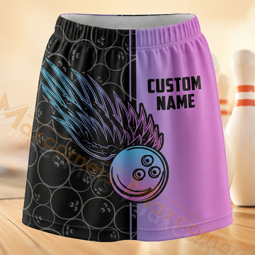 Maxcorners Bowling Blue Feather Personalized 3D Skort, Skirts With Shorts