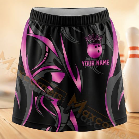 Maxcorners Bowling Pink Black Tribal Personalized 3D Skort, Skirts With Shorts