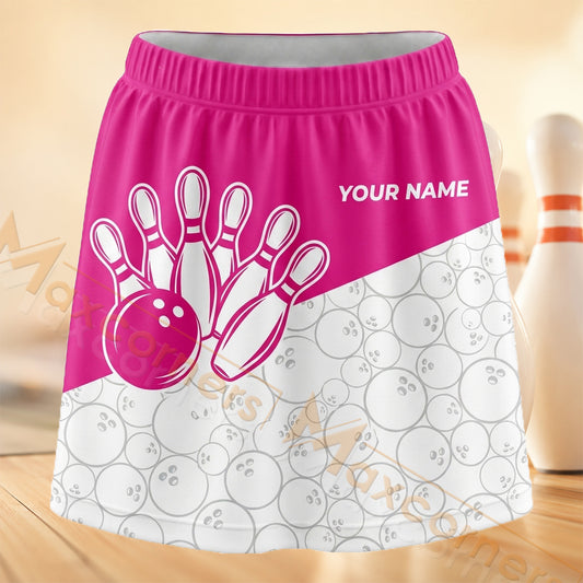 Maxcorners Bowling Pink White Line Art Personalized 3D Skort, Skirts With Shorts