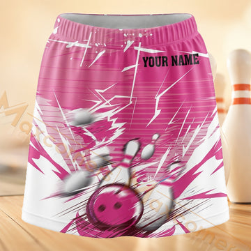 Maxcorners Bowling Pink White Action Burst Personalized 3D Skort, Skirts With Shorts
