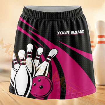 Maxcorners Bowling Pink Black Angular Strike Personalized 3D Skort, Skirts With Shorts