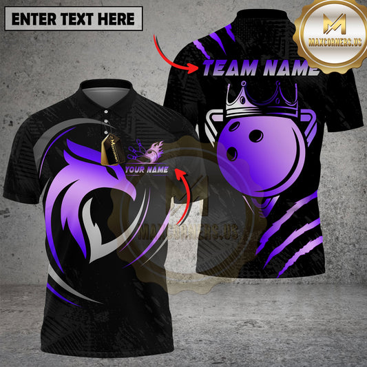 Maxcorners Bowling Royal Gold Eagle Crown Black Pattern Multioptions Personalized Name, Team Name Unisex 3D Shirt