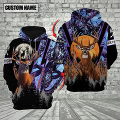Maxcorners Hunting Buck Deer Forest Purple Camo Hoodie Multi Options Personalized Name, Team Name 3D Shirt