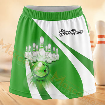 Maxcorners Bowling Lucky Green Strike Personalized 3D Skort, Skirts With Shorts