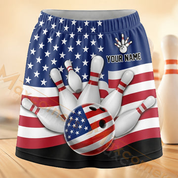 Maxcorners Bowling Patriotic Pins And Ball Personalized 3D Skort, Skirts With Shorts