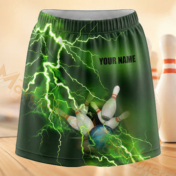 Maxcorners Bowling Green Lightning Pins Personalized 3D Skort, Skirts With Shorts