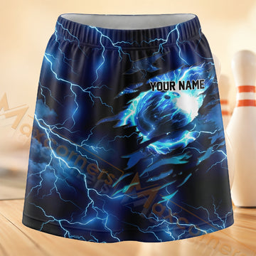 Maxcorners Bowling Electric Blue Wolf Personalized 3D Skort, Skirts With Shorts