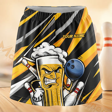 Maxcorners Bowling Cartoon Beer Mug Personalized 3D Skort, Skirts With Shorts