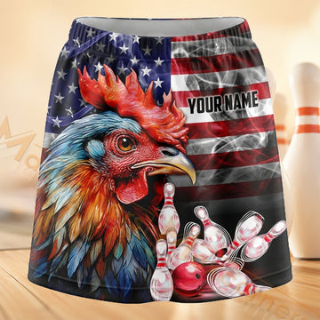 Maxcorners Bowling Patriotic Rooster Personalized 3D Skort, Skirts With Shorts