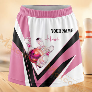 Maxcorners Bowling Pink Black White Geometric Personalized 3D Skort, Skirts With Shorts