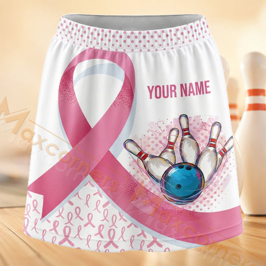 Maxcorners Bowling Pink Ribbon Awareness Personalized 3D Skort, Skirts With Shorts