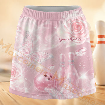Maxcorners Bowling Blush Floral Lace Personalized 3D Skort, Skirts With Shorts