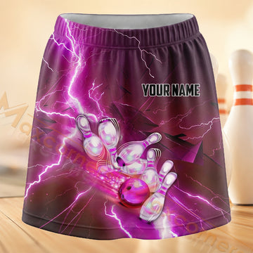 Maxcorners Bowling Pink Lightning Strike Personalized 3D Skort, Skirts With Shorts