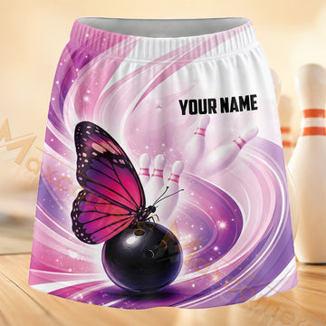 Maxcorners Bowling Purple Butterfly Ball Personalized 3D Skort, Skirts With Shorts