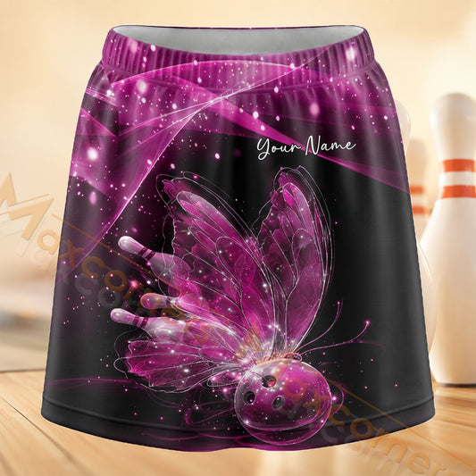 Maxcorners Bowling Pink Galaxy Butterfly Personalized 3D Skort, Skirts With Shorts