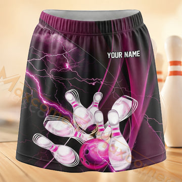Maxcorners Bowling Pink Orbit Strike Personalized 3D Skort, Skirts With Shorts