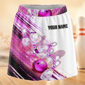 Maxcorners Bowling Pink Purple Motion Personalized 3D Skort, Skirts With Shorts