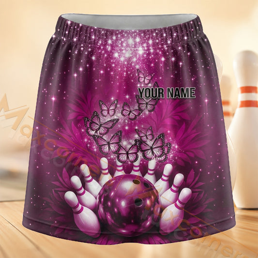 Maxcorners Bowling Pink Mandala Sparkle Personalized 3D Skort, Skirts With Shorts