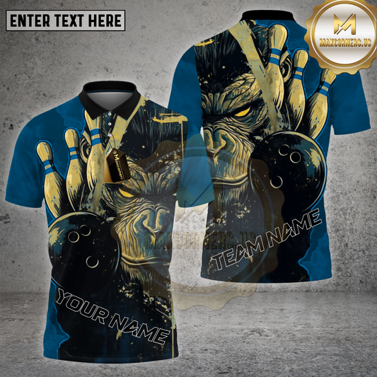Maxcorners Bowling Shirt Angry Gorilla Strike Multioptions Personalized Name, Team Name Unisex 3D Shirt (4 Colors)