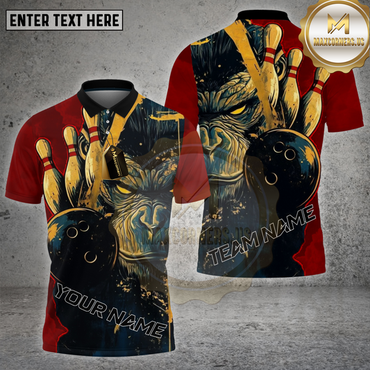 Maxcorners Bowling Shirt Angry Gorilla Strike Multioptions Personalized Name, Team Name Unisex 3D Shirt (4 Colors)