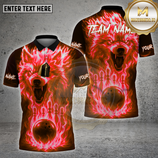 Maxcorners Bowling Shirt Flame Wolf Multicolor Options Personalized Name, Team Name 3D Shirt (4 Colors)